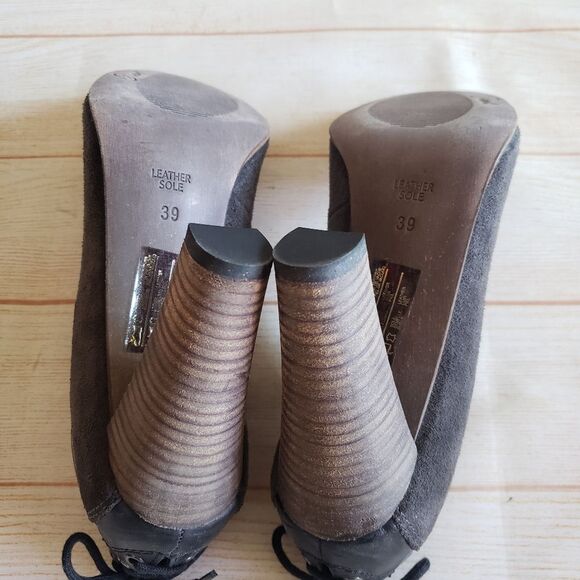 Diesel Leather Suede Round Toe Studded Tassel Heel Pumps Shoes Brown Size 39 - Picture 13 of 16